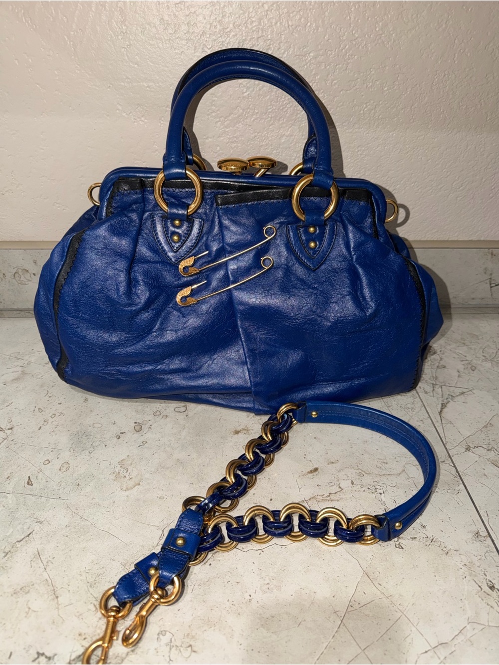 MARC JACOBS Cobalt Blue Safety Pin Stam Handbag - Picture 10 of 14